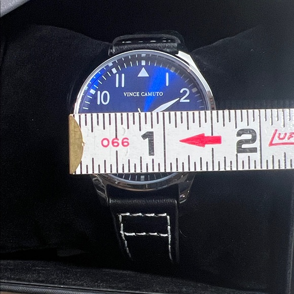 Vince Camuto Aldo Men's Watch w/1.5” Vibrant Blue Dial and Black Leather Band - Picture 3 of 7